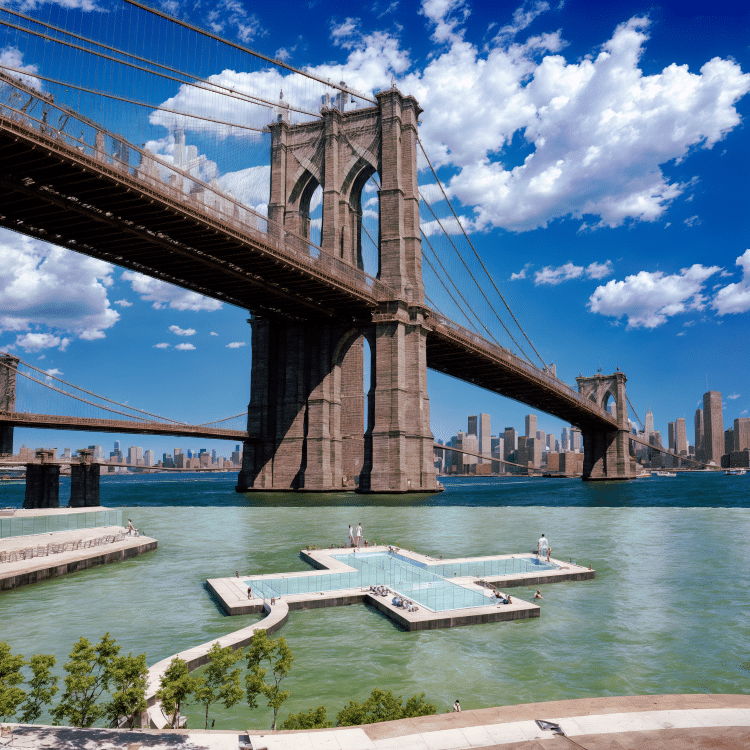 +POOL's Floating Pool Underneath the Brooklyn Bridge